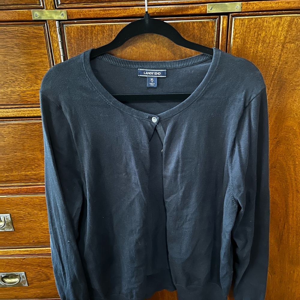 Lands' End Navy Button-Front Sweater